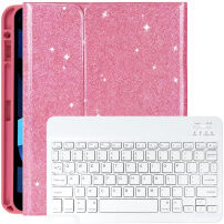 Блестящ калъф с клавиатура и място за Apple Pencil за iPad Air 4 (2020) / Air 5 (2022) / Air 11" (2024-2026) - розов