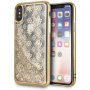 Guess оригинален прозрачен кейс с пайети за iPhone X / XS - златен