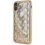 Guess оригинален прозрачен кейс с пайети за iPhone X / XS - златен