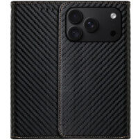 Калъф тип флип с десен на карбонови влакна за iPhone 17 Pro / 18 Pro - черен
