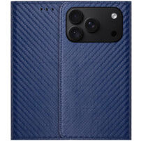Калъф тип флип с десен на карбонови влакна за iPhone 17 Pro / 18 Pro - тъмносин