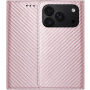 Калъф тип флип с десен на карбонови влакна за iPhone 17 Pro / 18 Pro - розов