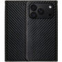 Калъф тип флип с шарка на карбонови влакна за iPhone 17 Pro Max / 18 Pro Max - черен