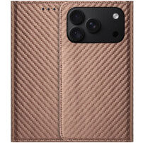 Калъф тип тефтер с шарка от въглеродни влакна за iPhone 17 Pro Max / 18 Pro Max - кафяв