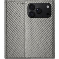 Калъф тип флип с шарка от въглеродни влакна за iPhone 17 Pro Max / 18 Pro Max - сив