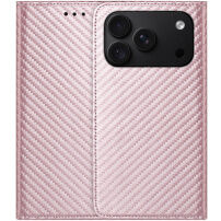Калъф тип флип с шарка от въглеродни влакна за iPhone 17 Pro Max / 18 Pro Max - розов
