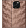 Калъф тип флип с десен на карбонови влакна за iPhone 16 Pro Max - кафяв