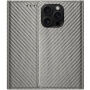 Калъф тип тефтер с десен от въглеродни влакна за iPhone 16 Pro Max - сив