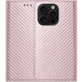 Калъф тип флип с десен на карбонови влакна за iPhone 16 Pro Max - розов