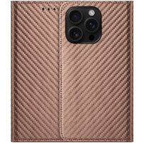 Калъф тип флип с десен от въглеродни влакна за iPhone 15 Pro - кафяв