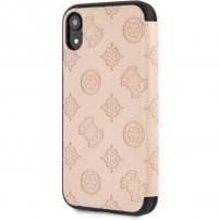 Guess Debossed Peony флип калъф за iPhone XR - бежов