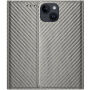 Калъф тип флип с шарка на карбонови влакна за iPhone 15 - сив