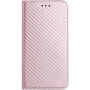 Калъф тип флип с десен на карбонови влакна за iPhone 15 - розов