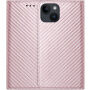 Калъф тип флип с десен на карбонови влакна за iPhone 15 - розов
