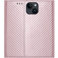 Калъф тип флип с десен на карбонови влакна за iPhone 15 - розов