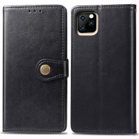 Ретро калъф тип портмоне от изкуствена кожа за iPhone 11 Pro Max - черен