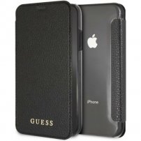 Guess Iridescent Book кожен флип калъф за iPhone XR - черен
